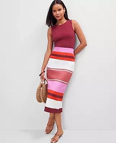 Ann Taylor Petite Striped Linen Blend Midi Skirt