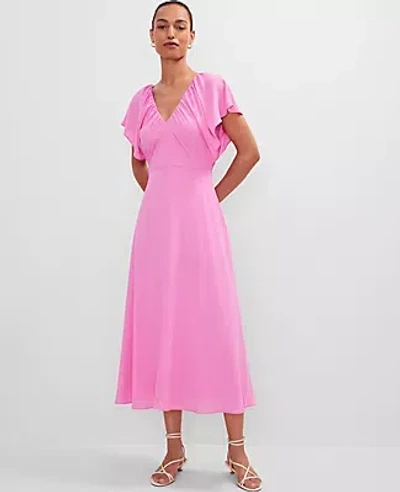 Ann Taylor Petite Flutter Sleeve Midi Flare Dress