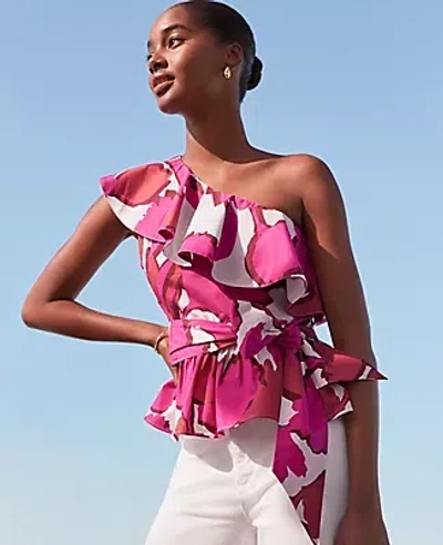 Ann Taylor Petite Floral One-shoulder Tie Waist Blouse