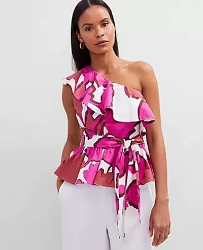 Ann Taylor Petite Floral One-shoulder Tie Waist Blouse