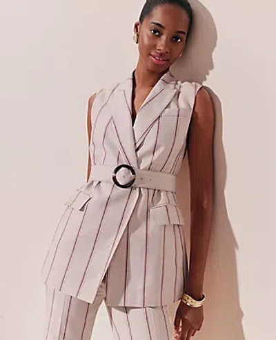 Ann Taylor Petite Pinstripe Belted Vest