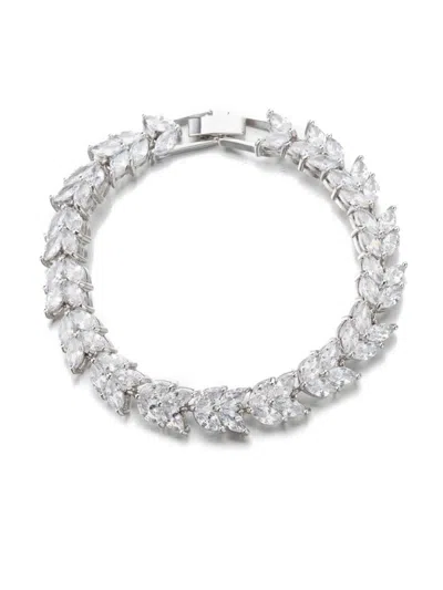 Eye Candy La Women's Luxe Collection Rhodium-plated Brass & Cubic Zirconia Double-stack Leaf Tennis Bracelet