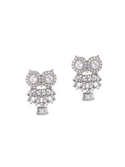 Eye Candy La Women's Luxe Collection Rhodium-plated Brass & Cubic Zirconia Owl Drop Earrings