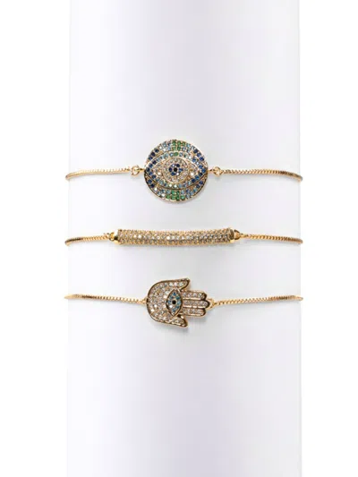 Eye Candy La Women's Luxe Collection Cici 18k-goldplated Brass & Cubic Zirconia Evil Eye & Hamsa Bracelet Set