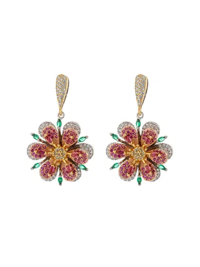 Eye Candy La Women's Luxe Collection 18k-goldplated Brass & Multicolored Cubic Zirconia Flower Drop Earrings