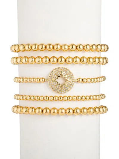 Eye Candy La Women's Luxe Collection Northstar Set Of 5 18k Goldplated Brass & Cubic Zirconia Beaded Stretch Brac