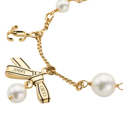Jimmy Choo Multi Charm Ribbon Bracelet In Gold