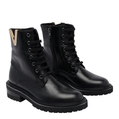 Via Roma 15 Embellished Lace-up Combat Boots In Black