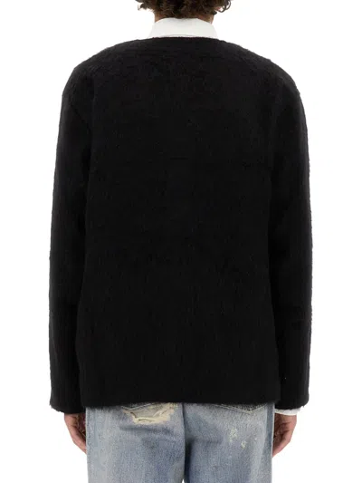 Our Legacy Textured V-neck Cardigan With Button-down Front In Black