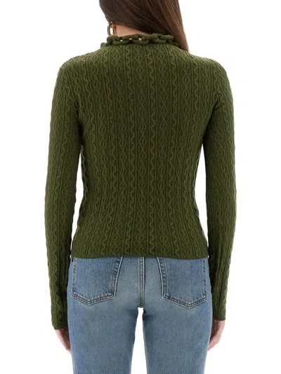 Rabanne Textured Knit Sweater With Braided Detail In Green