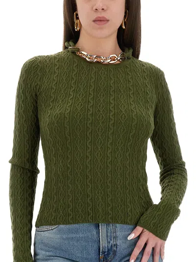Rabanne Textured Knit Sweater With Braided Detail In Green