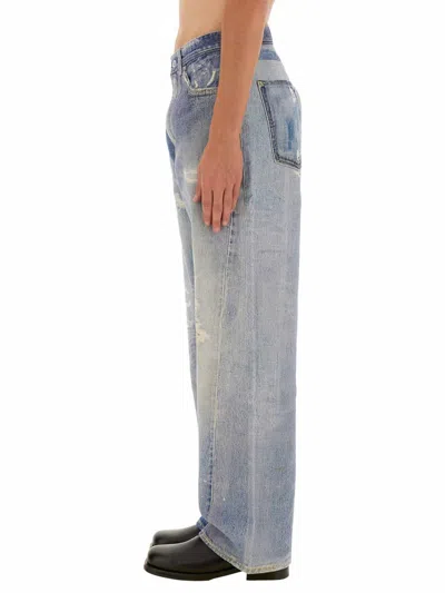 Our Legacy High Waist Wide Leg Distressed Jeans In Blue