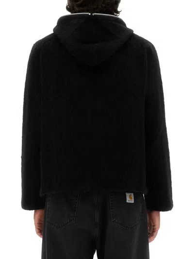 Our Legacy Textured Full Zip Hood Sweatshirt With Cozy Hood In Black