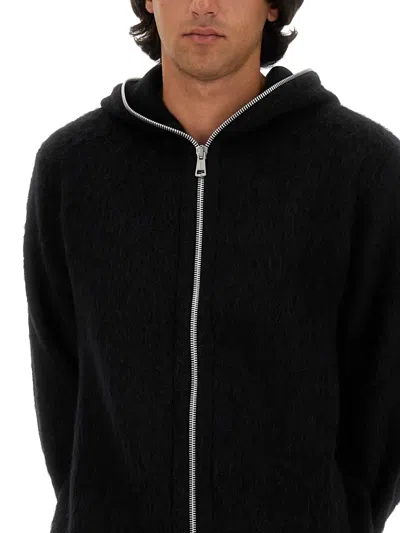 Our Legacy Textured Full Zip Hood Sweatshirt With Cozy Hood In Black