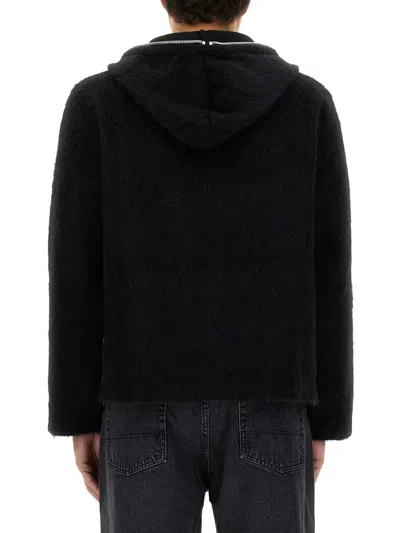 Our Legacy Textured Full Zip Hood Sweatshirt With Cozy Hood In Black