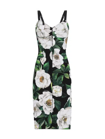 Dolce & Gabbana Black Stretch Marquisette Midi Dress