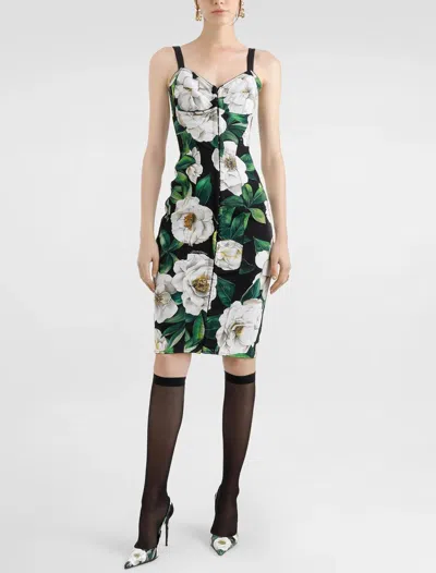 Dolce & Gabbana Black Stretch Marquisette Midi Dress