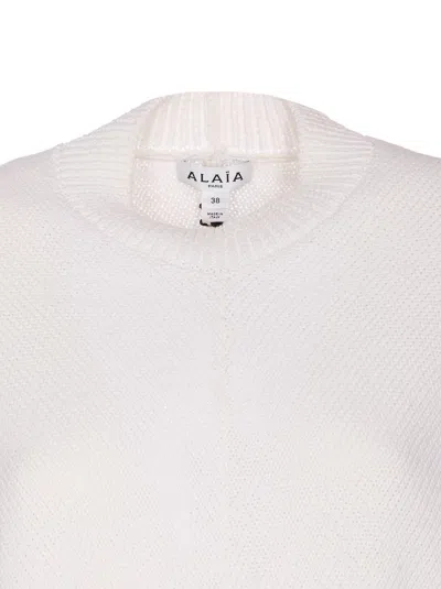 Alaïa Open Back Knit Crewneck Sweater In White