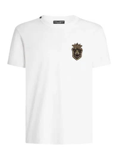 Dolce & Gabbana White Heraldic Patch Cotton T-shirt