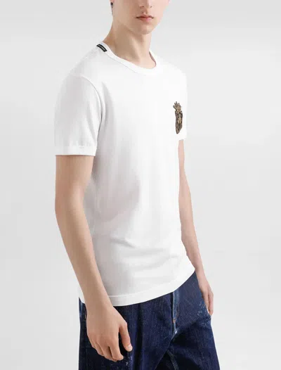 Dolce & Gabbana White Heraldic Patch Cotton T-shirt