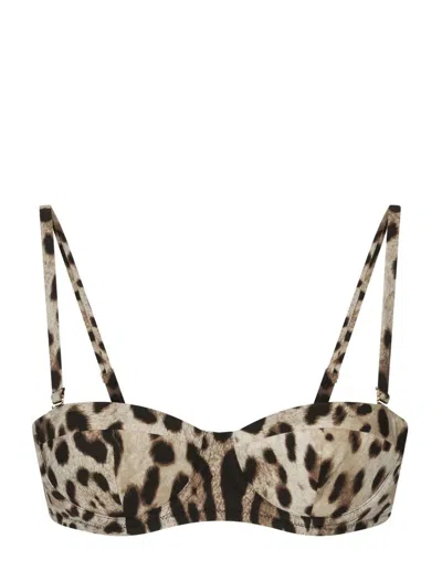 Dolce & Gabbana Bikini Top With Iconic Animalier Print And Pvc Clutch In Animal Print