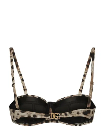 Dolce & Gabbana Bikini Top With Iconic Animalier Print And Pvc Clutch In Animal Print