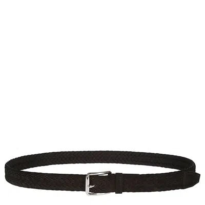 Tod's Black Leather Woven Buble Belt In Black