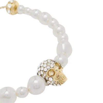 Alexander Mcqueen Skull And Pearl Friendship Bracelet In Gold