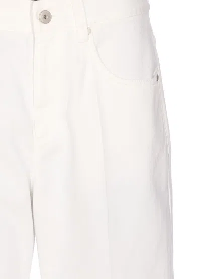 Brunello Cucinelli Contemporary Square Denim Pants With Jewel In White