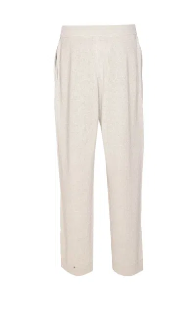 Brunello Cucinelli Vanise Sparkling Knitted Trousers In English Rib In Neutral