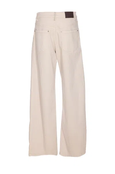 Brunello Cucinelli Loose Barrel Denim Pants With Monile In Neutral