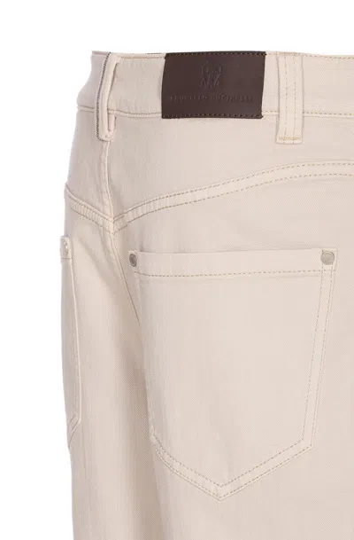 Brunello Cucinelli Loose Barrel Denim Pants With Monile In Neutral
