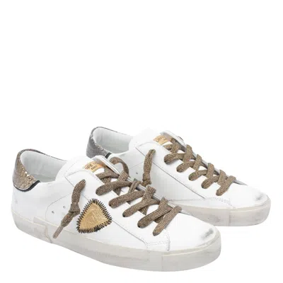 Philippe Model Low Top Leather Sneakers With Metallic Heel In White