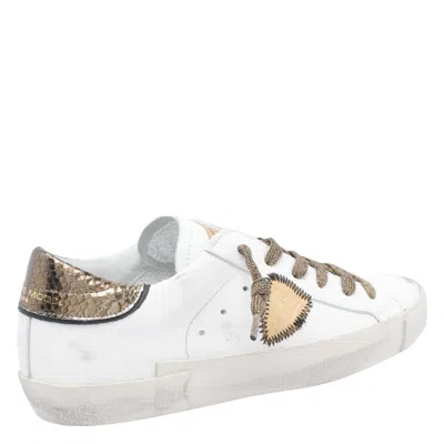 Philippe Model Low Top Leather Sneakers With Metallic Heel In White
