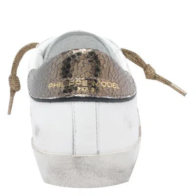 Philippe Model Low Top Leather Sneakers With Metallic Heel In White