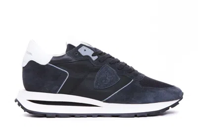 Philippe Model Tropez Haute Low Sneakers In Blue Suede And Fabric In Black