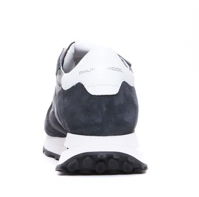 Philippe Model Tropez Haute Low Sneakers In Blue Suede And Fabric In Black