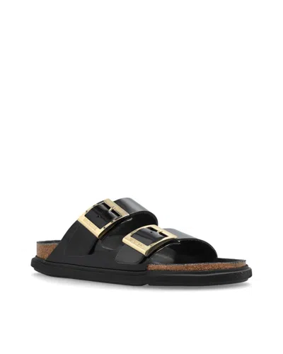 Birkenstock Arizona Droplet Buckle High Shine Black Slides In Black