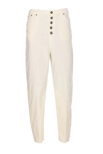 Dondup Loose Fit Velvet Effect Trousers With Pockets In Neutral