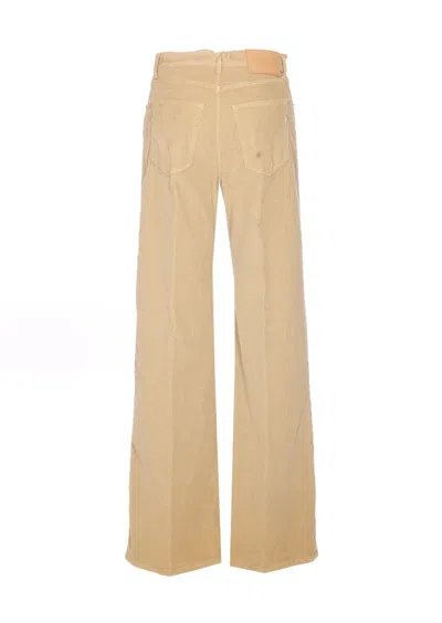 Dondup Wide Leg Velvet Trousers With Rivet Accents In Neutral