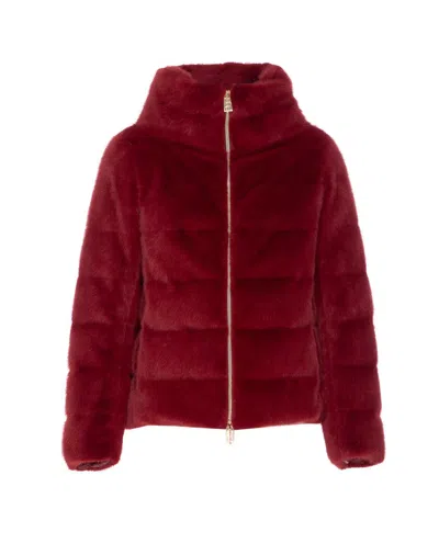 Herno Padded Jacket With Faux Fur Texture In Red