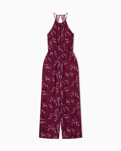 Armani Exchange Chiffon Jumpsuit With Foliage Print In Red