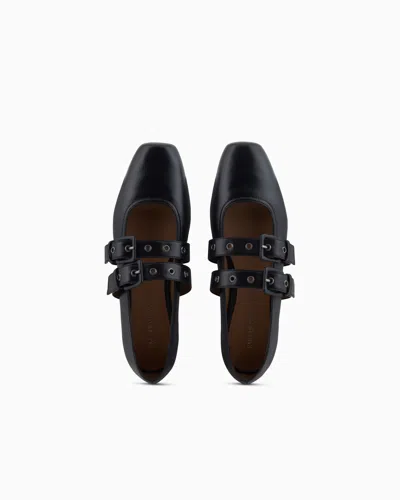 Emporio Armani Nappa-leather Square-toed Ballerinas With Double Strap