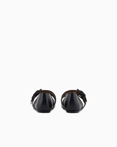 Emporio Armani Nappa-leather Square-toed Ballerinas With Double Strap