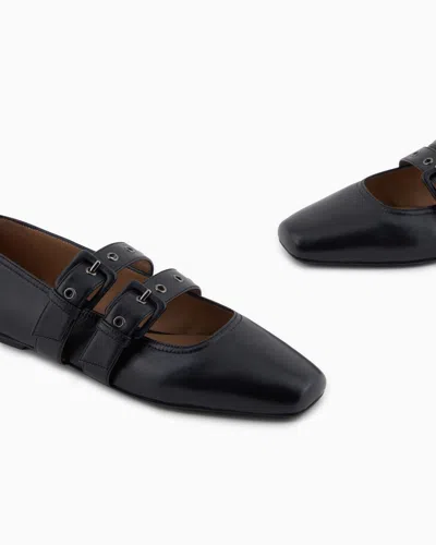 Emporio Armani Nappa-leather Square-toed Ballerinas With Double Strap