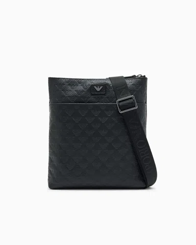Emporio Armani Flat Leather Shoulder Bag With All-over Embossed Eagle