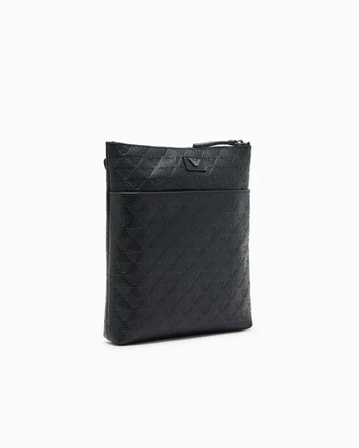 Emporio Armani Flat Leather Shoulder Bag With All-over Embossed Eagle