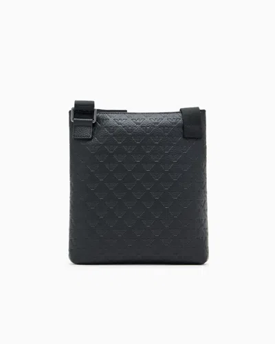 Emporio Armani Flat Leather Shoulder Bag With All-over Embossed Eagle