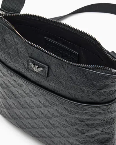 Emporio Armani Flat Leather Shoulder Bag With All-over Embossed Eagle