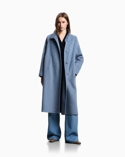 Emporio Armani Mock-neck Wool-blend Coat With Matching Belt